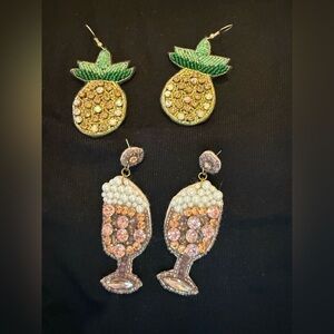 Beaded Pineapple and Wine Glass Earrings